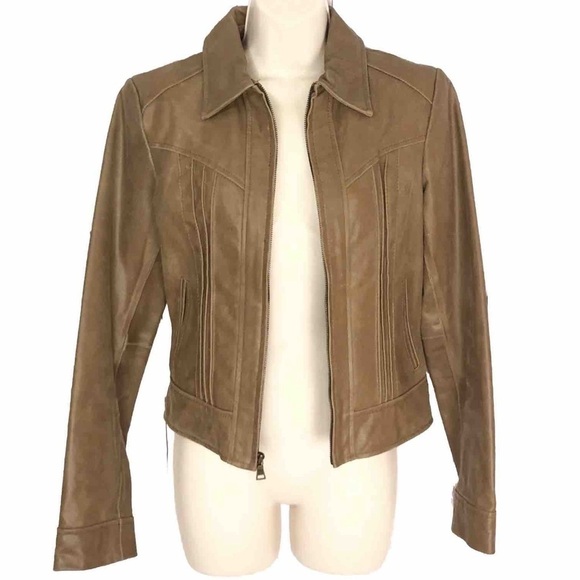 Moda International brown leather jacket full zip pockets tan Victoria’s Secret - Picture 1 of 8